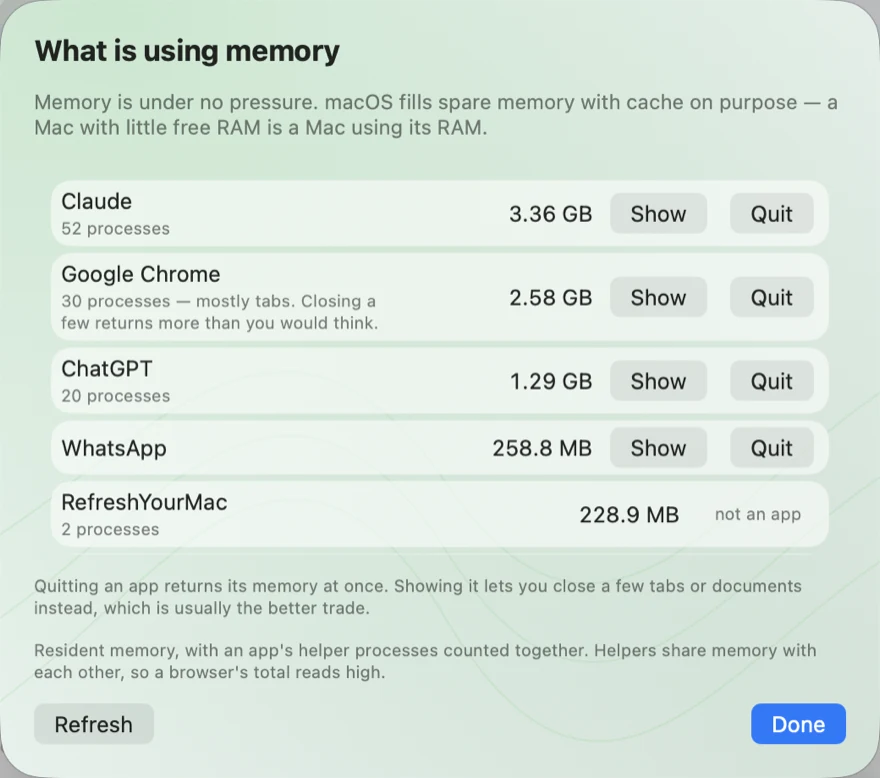 What is using memory, in Hibernia Glass.